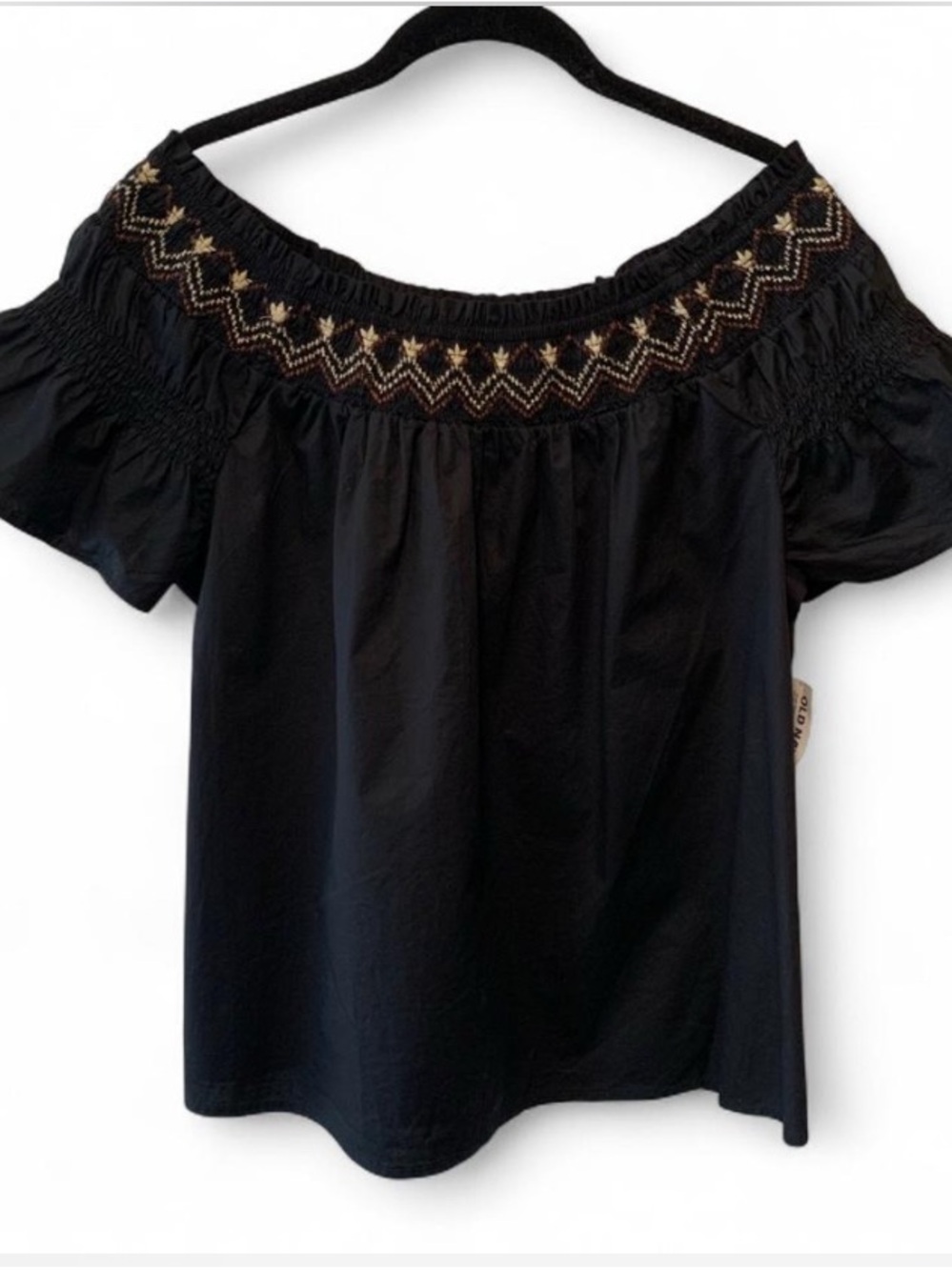 Old Navy Black Off-Shoulder Embroidered Top